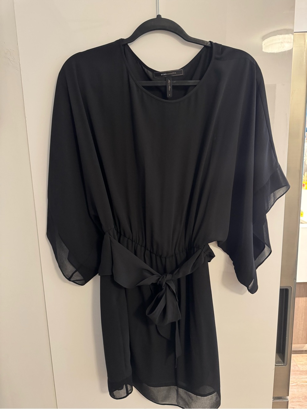 BCBGMaxAzria Black Batwing-Sleeve Mini Dress with Tie Waist